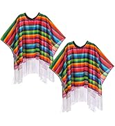 Frcctre 2 Pack Kids Mexican Serape Poncho, Colorful Cinco De Mayo Serape Poncho Mexican Theme Par...