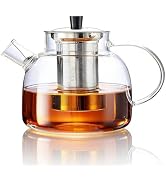 Glass Teapot with infuser 33oz/52oz/61oz/ Hand Crafted Glass Tea Kettle Stovetop Safe Large Teapo...