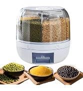 KeruRome Rotating Dry Storage 6 Grid Cereal Storage Container Dispenser Countertop, Grain Organiz...