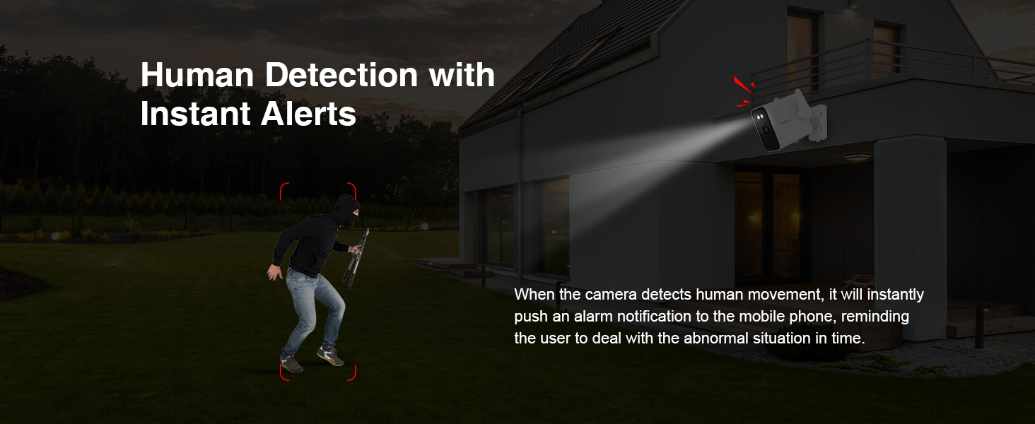 2K Outdoor WiFi BulletCam 5000mA Built-in Batt PowerOutage Human Detection Alexa SD Cloud ONVIF RTSP