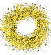 GTIDEA 24" Spring Wreaths for Front Door Artificial Forsythia Flower Wreath on Grapevine Yellow W...