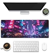 Desk Mat,Cyberpunk Neon City Large Gaming Mouse Pad for Desk XL,Futuristic Night Street Desk Pad,...