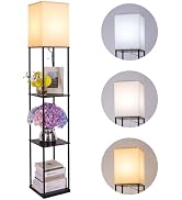 Gupuzm Floor Lamp with Shelves, Modern Square Standing Lamp with 3 Color Temperature Bulb, Corner...