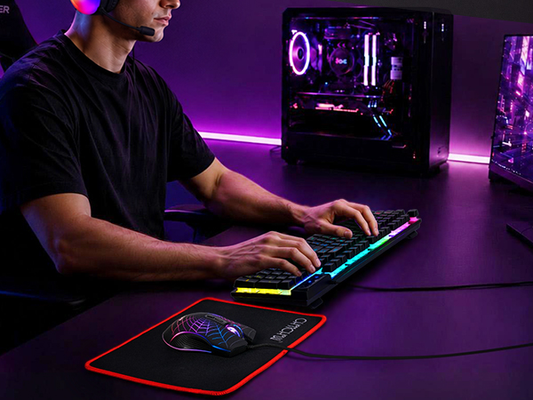 4 in 1 Gaming Keyboard Mouse Mousepad and Headset with mic Combo USB Wired RGB Backlit Gamer Bundle