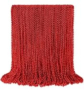 100 PCS Red Mardi Gras Beads, Red Beads Necklaces Christmas Necklaces 33" Metallic Beaded Costume...
