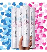 PrimePure Gender Reveal Confetti Cannon - Biodegradable Heart Shaped Confetti Poppers - Pink & Bl...