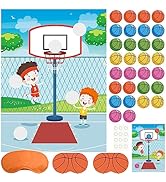 PLULON Basketball Party Game Pin The Basketball On The Hoop Birthday Party Game for Kids Large Ba...
