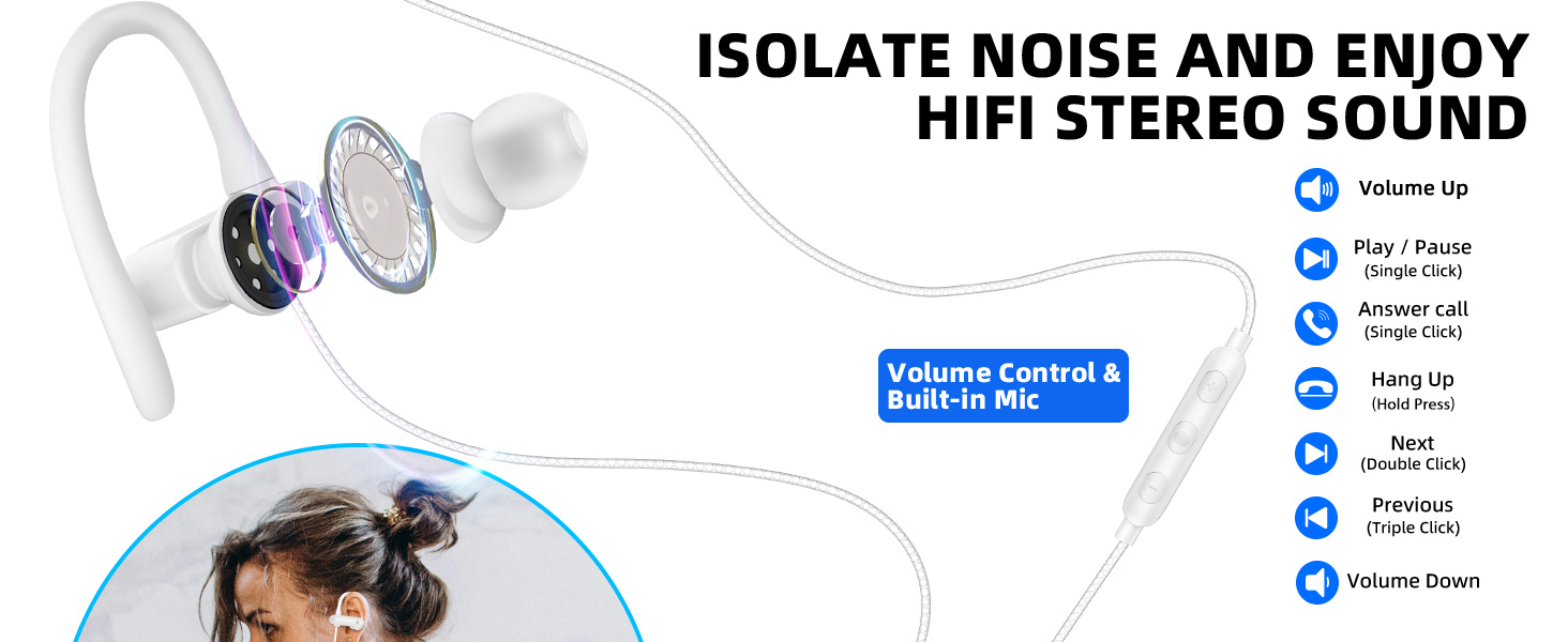 wired earbuds with ear hooks