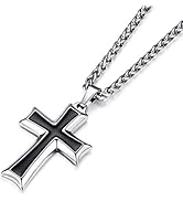 HZMAN Mens Stainless Steel Cross Pendant Necklace Flower Basket Chain