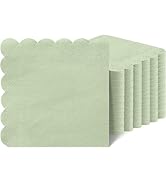 Cocktail Napkins Disposable, 100 Count Sage Green Scalloped Napkins, Dessert Napkins Beverage Nap...
