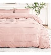 NEXHOME PRO 100% Washed Cotton Duvet Cover Twin Size, Pleated Duvet Cover Set Light Pink, 2 Piece...