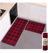 Matace Buffalo Check Plaid Kitchen Rug Set - 2PCS (17x47 & 17x29), Farmhouse Style, Non-Printed W...