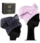 ICANdOIT Super Absorb Microfiber Hair Towel Cap for All Hair Style,Bow Design,2 Packs Quick Dryin...