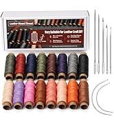 KAQRHFT 0.8 mm Polyester Round Waxed Thread, 16 Colors 32 Yards Leather Sewing Waxed Thread with ...