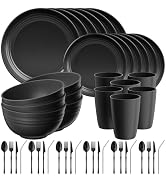 Quatish 48 Piece Plates and Bowls Sets for 6, Unbreakable Dinnerware Sets, Plastic Dish Set for C...