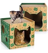 Pumtus 2 Pack Cardboard Cat Houses, Cat Play House with 2 PCS Scratching Pad, Corrugated Cat Hide...