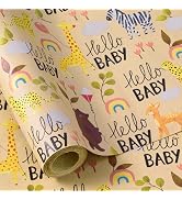 RUSPEPA Baby Shower Wrapping Paper Roll - 17 Inches x 16.4 Feet - Cute Animal Design on Kraft Pap...