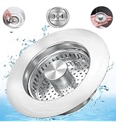 Upgraded 3 in 1 Kitchen Sink Drain Strainer Stopper, Brushed Stainless Steel SUS 304 Pop Up Sink ...
