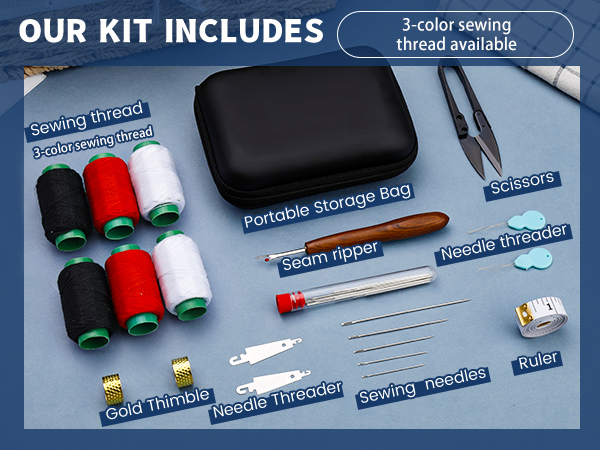 Sewing Kit with Red/White/Black Thread