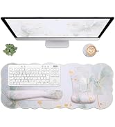 HUADO Scalloped Desk Mat 4-in-1 Set, XXL Large Wave Edge Mouse Pad with Gel Wrist Rest, Memory Fo...