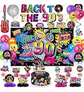 90s Party Decorations Includes 90's Backdrop, Foil & Latex Balloons, Cake & Cupcake Toppers, Hone...
