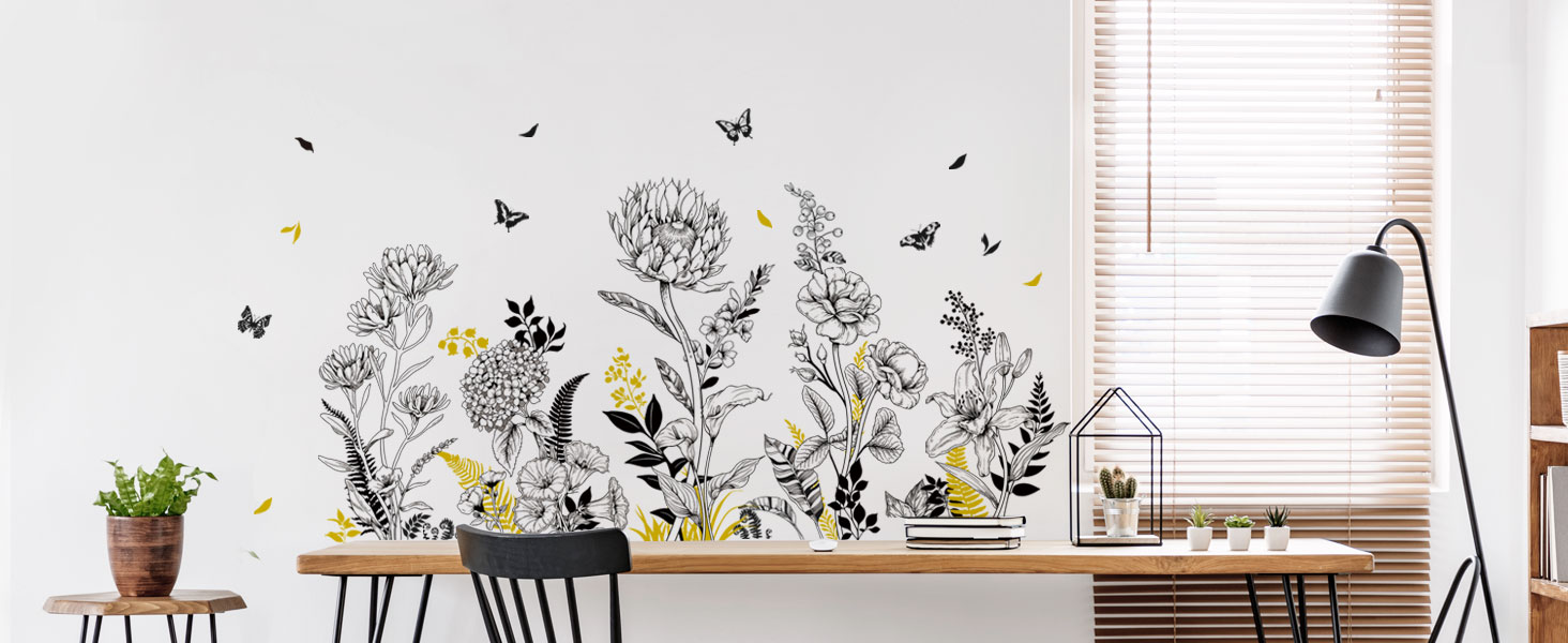 black flower wall decal