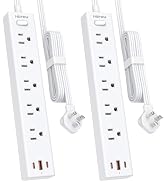 HOPOW Power Strip Surge Protector, 2 Pack, 6 Ft Ultra Thin Flat Extension Cord, Surge Protector w...