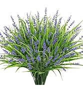 Besteek 24 Bundles Artificial Plants Flowers Outdoor, Faux Lavender Flowers Fake Monkey Grass UV ...