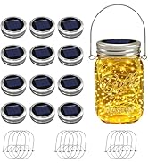 12 Pack Solar Mason Jar Lights for Outside, 30 LED Solar Mason Jar Lids Fairy Lights with 12 Hang...
