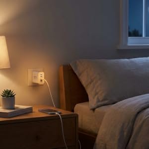 40W type c charging block in bedroom wall outlet for safe overnight phone charging