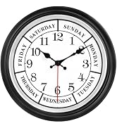 45MinST 12 Inches Retro Wall Clock,Day of The Week Wall Clock,Calendar Day Clock,Silent Non Ticki...