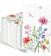 100PCS Spring Floral Paper Napkins 3 Ply Disposable Hand Towels for Bathroom Spring Flowers Butte...