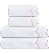 CASYUNE 2 Pcs 100% Cotton Scalloped Hand Towels 16×27 Inch 2 Pcs Bath Towels 29 x52 Inch 600 GSM ...