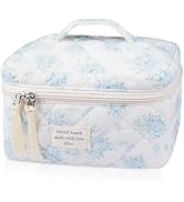 Large Travel Quilted Makeup Bag for Women,Big Floral Cotton Cosmetic Bag, Cute Coquette Aesthetic...