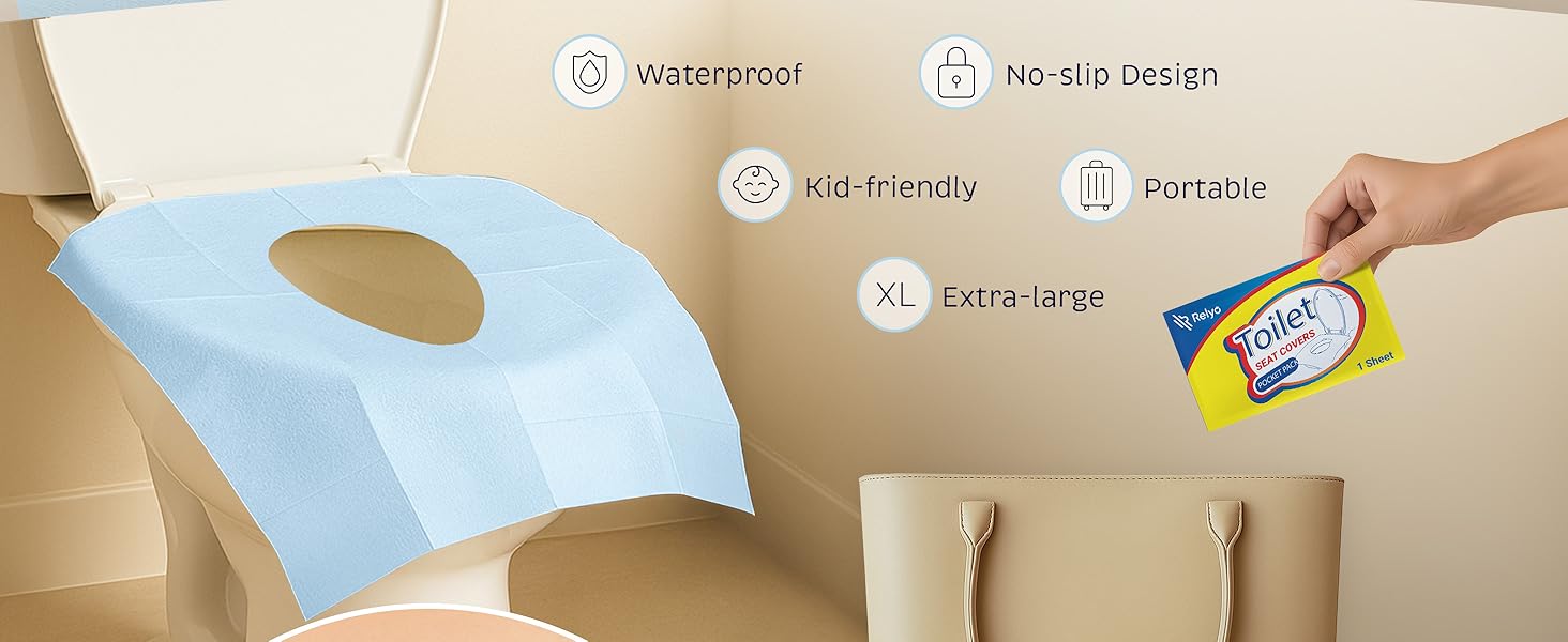 Relyo toilet seat cover, extra-large waterproof design, portable disposable sheet