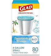Glad Odorshield Small Drawstring Trash Bags, 4 Gal, Febreze Beachside Breeze, 80 Ct, Pack May Vary