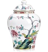 Goaste 7.68" Chinoiserie Porcelain Ginger Jar with Lid, Airtight Vintage Ginger Jars with Gilt Ed...
