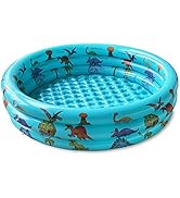 Dinosaur Inflatable Pool for Kids, Dino Kiddie Swimming Pool, Blow Up 3 Rings Round Baby Padding ...