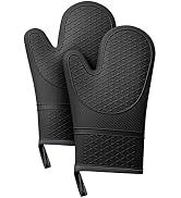 Heat Resistant Silicone Oven Mitts, Up to 500°F Protection for Baking & Grilling, 1 Pair (Black, ...