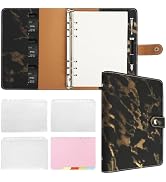 FYY Leather A5 Binder Notebook - Refillable 6 Ring Planner With Pockets, Dividers, Refill Paper, ...