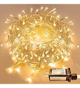JMEXSUSS 300 LED String Lights Indoor Outdoor, Clear Wire Warm White Christmas Lights with 8 Mode...