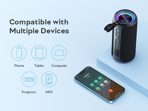 Loud Bluetooth speaker compatible with multiple devices.