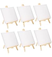 Tosnail 6 Packs 8" x 10" Canvas and Easel Set, Art Easel Stand with Canvas Set Tabletop Wooden Di...