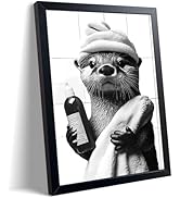 ARKZSHO Black and White Bathroom Wall Art, Funny Otter Is Getting Ready Bath Canvas Print Picture...