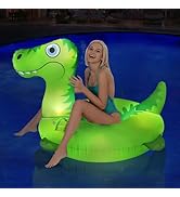 Inflatable Pool Floats Adult with Solar LED Light Up Dinosaur Adult Pool Floating Tube 43/85 inch...