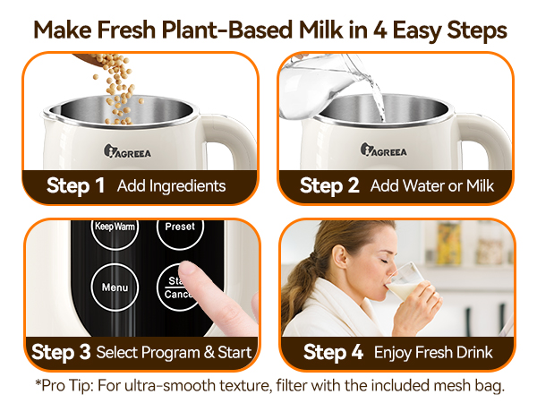 Simple 4-step operation – make milk in minutes
