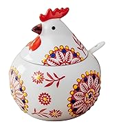 XIEFFICH 13.5 Oz Salt Cellar With lid and Spoon (Red)- Ceramic Chicken Spice Jars for Salt, Sugar...