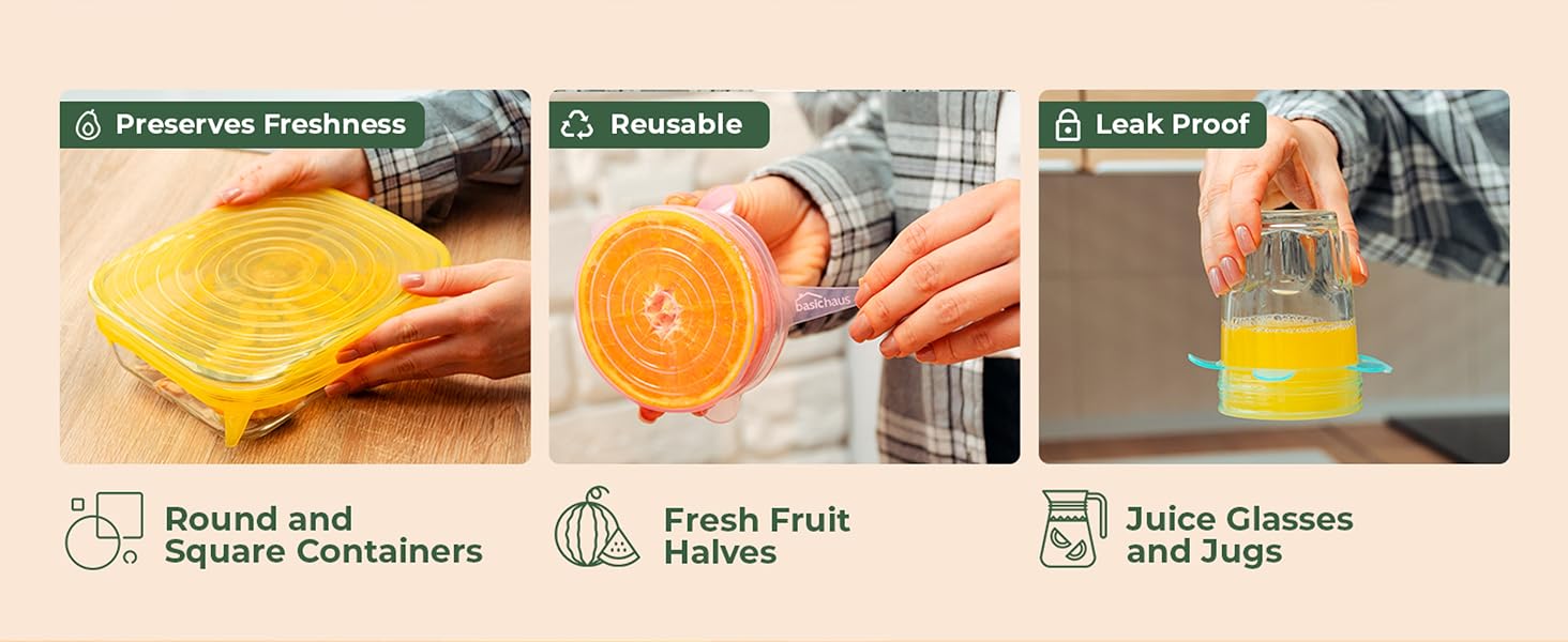 multi-size flexible silicone lids fit bowls cups jars pans adjustable elastic sealing cap