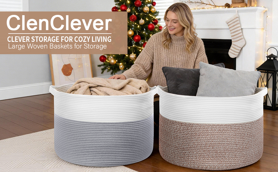 Large Woven Baskets for Blankets in the Living Room