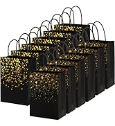 Nicunom 60 Pack Paper Gift Bags, 8.3 x 5.9 x 3.1 Inch Black Gold Gift Bags Shopping Bags Bulk Kra...